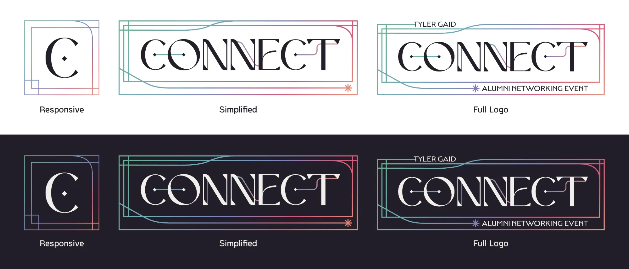 Finalized logo: responsive, simplified and full lockups in light and dark versions