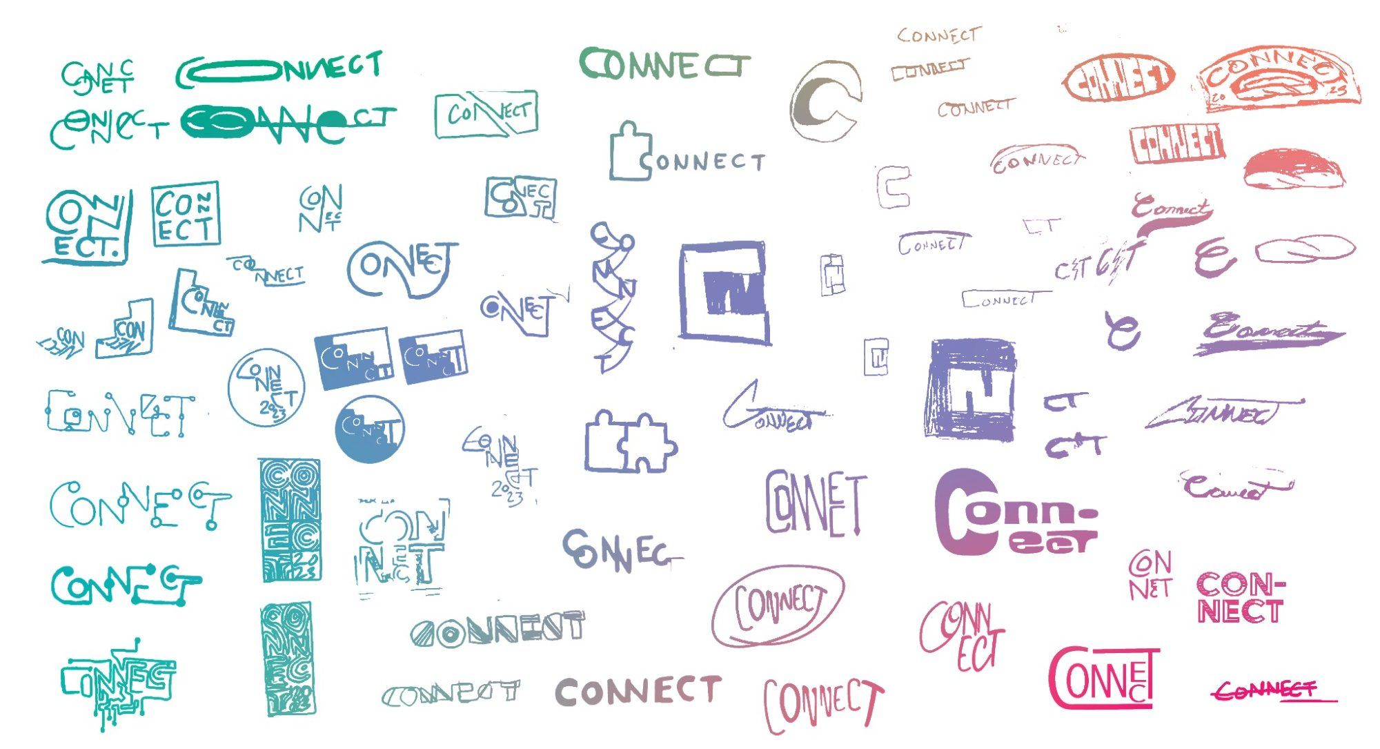 Sheet of CONNECT logotype sketches
