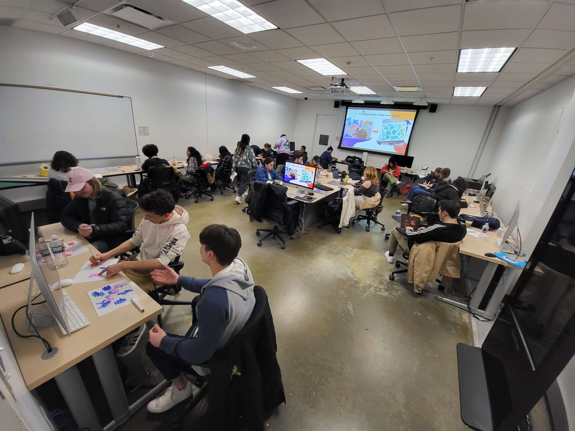 Sticker-making activity in the studio