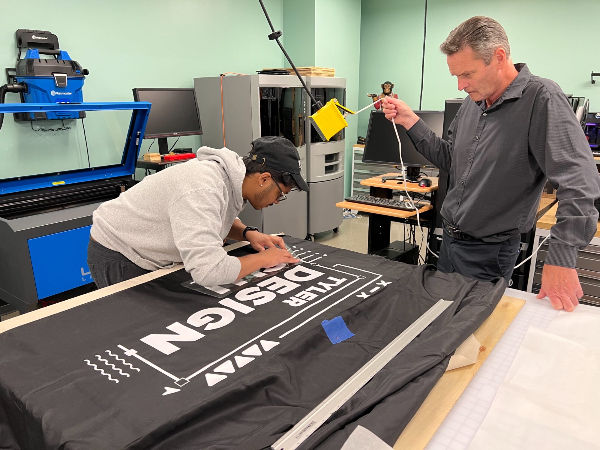 Printing the club banner in the fabrication lab